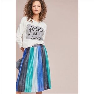 Anthropologie Maeve Sunburst Pleated Midi Skirt in Blue Green Shimmer